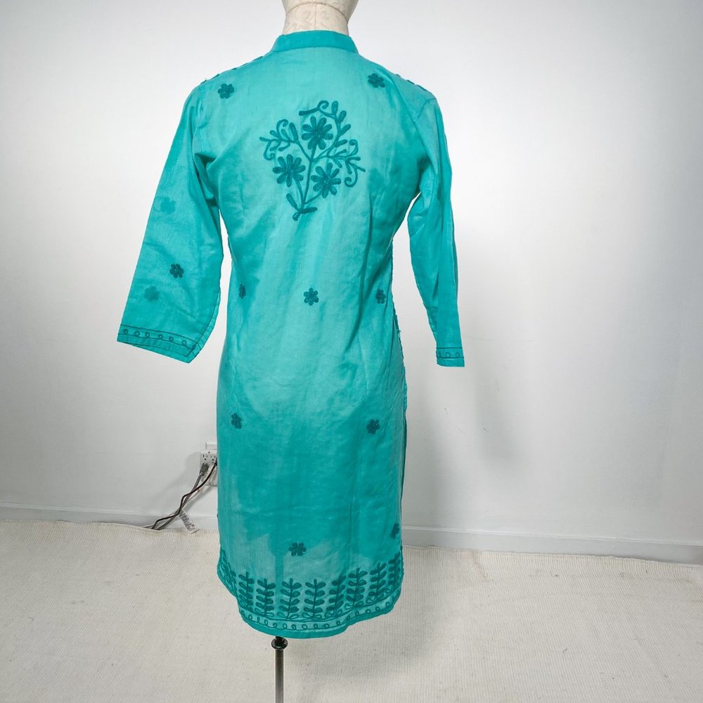Vintage 70s S Boho Embroidered Tunic Dress Green - Picture 5 of 13